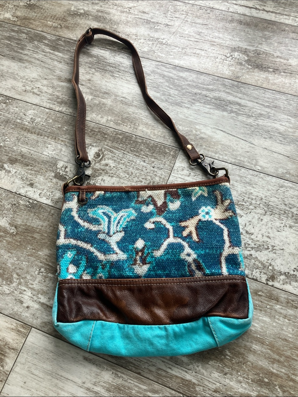 Myra Bag Turquoise and Brown Patterned Shoulder Bag